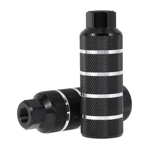 Partuto 2 Pcs Aluminum Alloy Anti-Skid Bike Pegs 110mm Length Four Stripes Texture Bicycle Backseats Stands Cycling Foot Pegs 9/16 Inch Axles Black