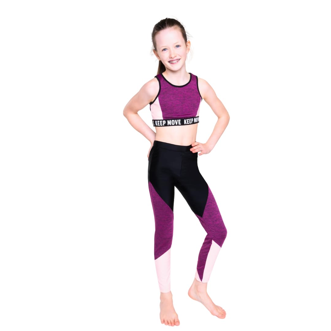 Barielle 10016 Sportoutfit für Kinder, Trainingsoutfit, zweiteiliges Outfit, Leggings, Crop Top, sportlicher Trainingsanzug, mehrfarbig,110-164