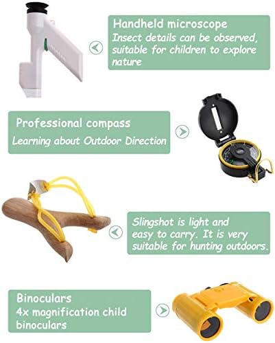 Outdoor Adventure Kit for Kids -16 Pcs Binoculars,Compass,Flashlight,Magnifying Glass Kids,Butterfly Kit,Handheld Microscope,Good Birthday for Kids Ages 4-12 2 41pLCS 8jjL. AC