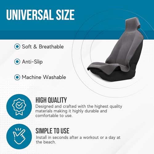 Image of DryvaSeat - Premium Microfiber Towel Car Seat Cover - Waterproof & Sweatproof - Universal Fit, Machine Washable, Non-Slip - Seat Protector for Car, Truck, SUV, Van (Gray, 2 Pack)