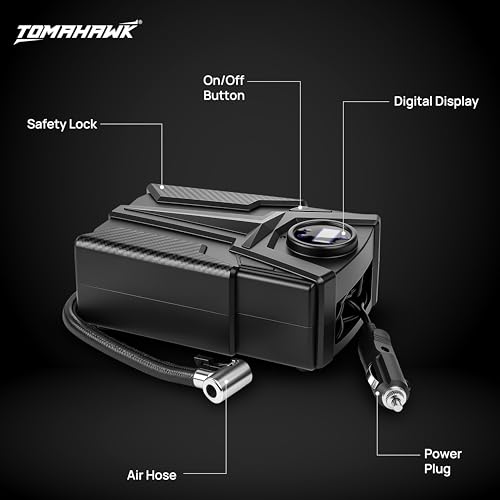 Image of Tomahawk CTI-1920 Automotive Air Compressor 150 PSI | 12V Air Pump with 100% Copper Motor | 1x12V Car Cigarette Connector | Auto Cut-Off Tyre Inflator for Car & Bike