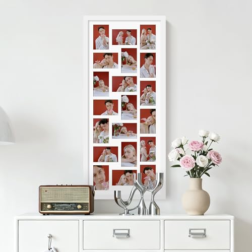 Image of DUENPY 16x38 Collage Picture Frame 4x6 Collage Frame Displays twenty 4x6 inch Photos Available Horizontal Wall Mounting Display and Vertical White