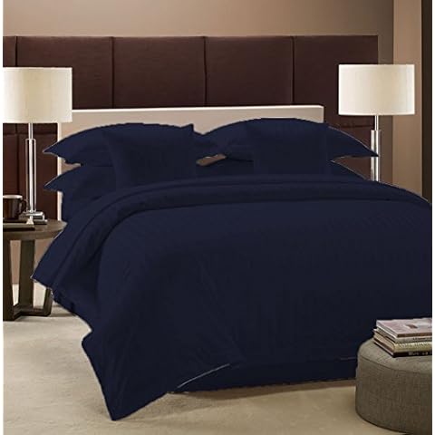 Bedding Empire Luxurious 7 Piece Bedding Set (3pc Duvet Cover + 4pc Sheet Set) 100% Egyptian Cotton Stripe Pattern 500 Thread Count California King Size, Navy Color Cover