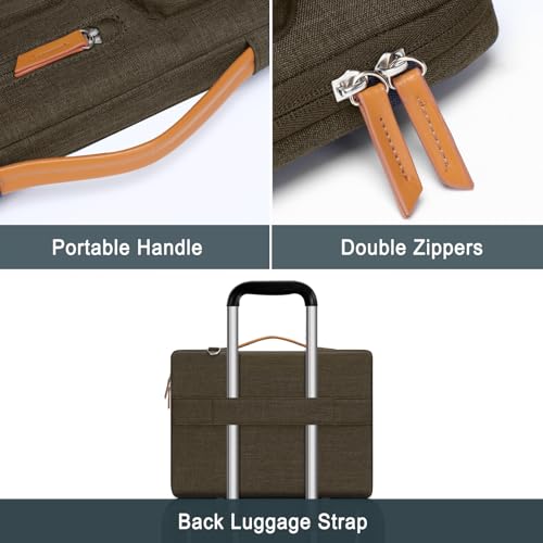 Image of MOSISO 360 Protective Laptop Shoulder Bag,14 inch Computer Bag Compatible with MacBook Air 15 inch M4 M3 A3114 M2 A2941 /Pro A1990 A1707,Side Open Messenger Bag with 4 Zipper Pockets&Handle,Carob Brown