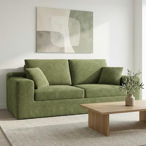 Image of LIKIMIO NovaBlock 78 inch Loveseat Sofa in a Box, Modern Deep Seat Cloud Boneless Couch, No Assembly Required, Upholstered Corduroy Sofa for Living Room, Apartment & Home Office, Olive Green