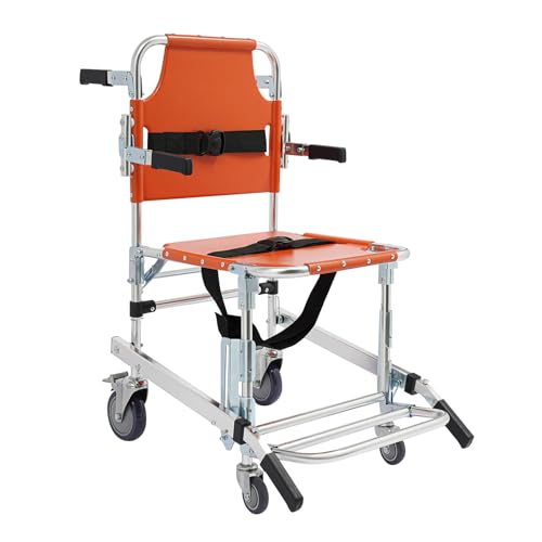 Silla de escalera plegable para personas mayores, capacidad de carga de 159 kg, silla de evacuación con cinturones de seguridad, elevador de escaleras sin instalación, silla de ruedas (naranja)
