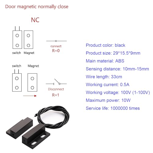 5pcs schwarz Sicherheitskontaktsensor für Fenster, Tor, Alarm, magnetischer Reed-Schalter magnetischer Türsensor, Magnet in der Nähe – Stromkreis verbinden, Magnet entfernt – Stromkreis unterbrechen