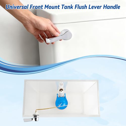 Image of Hibbent Universal Metal Front Mount Flush Toilet Handle Kit, Chrome | Solid Brass Toilet Flush Tank Lever with Stainless Steel Adjustable Flapper Chains, Side Tank Toilet Handle for Most Toilets