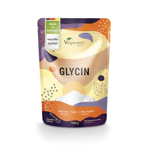 Glycin Pulver | 1000 g | Deutsche Produktion von Vegavero | Laborgeprüft | 100% reine Aminosäure | L-Glycin Pulver in Premium Qualität | mit Messlöffel | Ohne Zusätze | Vegan