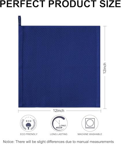 Image of 100% Cotton Kitchen Dish Cloths, 8-Pack Waffle Weave Ultra Soft Absorbent Dish Towels Washcloths Quick Drying Dish Rags, 12x12 Inches, Navy Blue