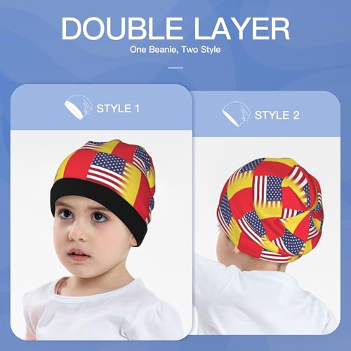 American Flag and Belgian Flag Kids Leisure Elastic Knitted Hat Junior Large Size Knit Cap Child Beanie Black3
