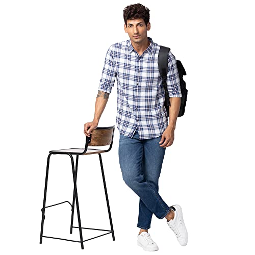 Image of Spykar Men's Slim Fit N /A Full Sleeve Checked Casual Shirts