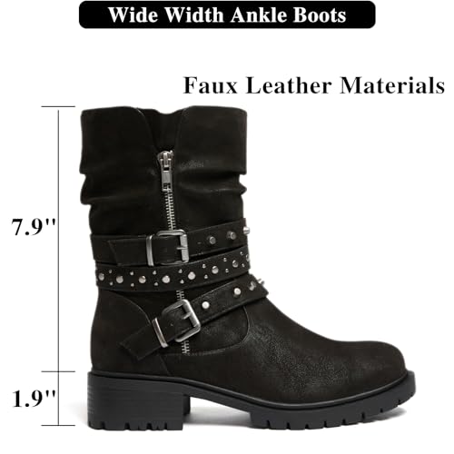 Women's Wide Width Ankle Boots True Plus Size Wide Foot Flat Slouchy Booties Comfort Riding Combat Rivet Short Boots for Women.3