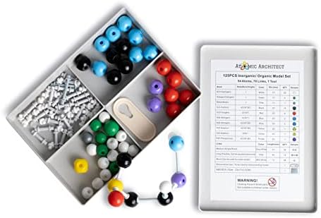 125-Piece Molecular Model Kit, Inorganic and Organic Chemistry Scientific Atom Molecular Models, Color-Coded Chemistry Set of Atoms and Molecules for Kids, STEM Set w/ Carrying Case - Atomic Architect