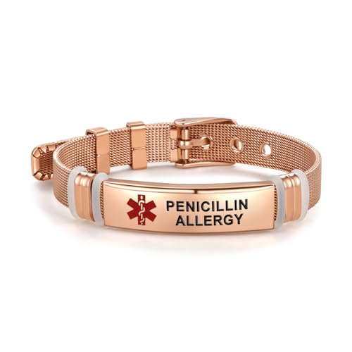 LSxAB Pulsera de identificación de alerta médica de oro rosa rojo para mujeres...