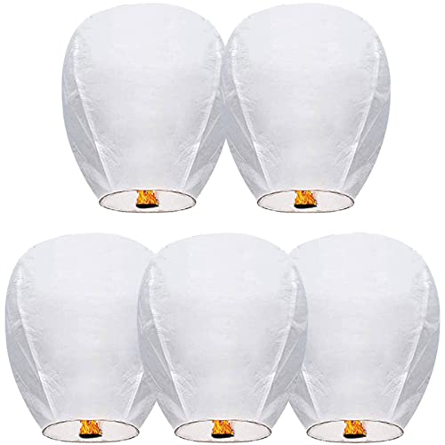 Chinese Sky Lanterns Environmental Friendly 100% Biodegradable Material No Assembly Required for Wishing Wedding Birthday Party (5 Pack)