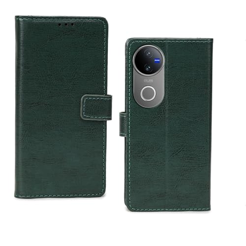 Image of Inktree Vivo V50 5G Flip Cover | Leather Finish | Complete Protection Flip Case for Vivo V50 5G - Vintage Green
