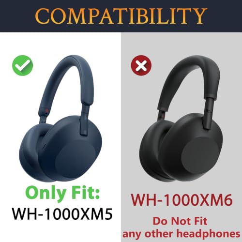 Image of SOULWIT Lambskin Replacement Earpads for Sony WH-1000XM5 (WH1000XM5) Noise Canceling Headphones, Ear Pads Cushions with Softer Lambskin, Noise Isolation Foam, Added Thickness - Brilliant Blue