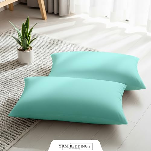 Image of YRM Bedding's - Egyptian Cotton 600TC Pillow Cover | Premium Pillowcases | Luxury Bedding-Export Collection | High Thread Count Durable & Breathable Covers - Aqua Blue | [18''x32''] Inches