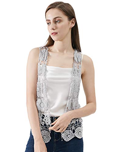 Image of Anna-Kaci Lace Front Open Sleeveless Top Cardigan Crochet Vest Cover up Summer Beachwear