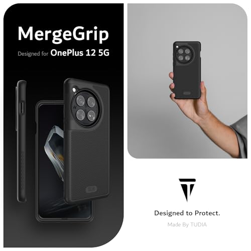 Image of TUDIA [MergeGrip for OnePlus 12 5G Back Cover - Military Grade Drop Tested Dual Layer Shockproof Anti-Slip Heavy Duty Protective Case- Matte Black