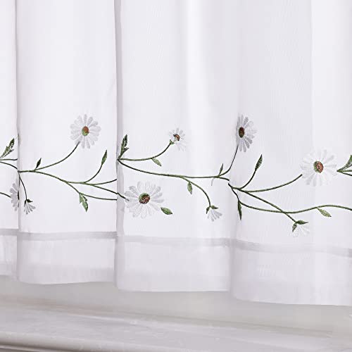 Heichkell Embroidered Net Curtain Voile Short Curtains with Loops Pastoral Kitchen Curtains Country House Style Bistro Curtain White W x H 120 x 45 cm - Image 3