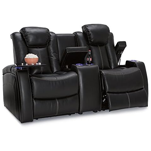 Seatcraft Omega Home Theater Seating - Living Room - Leather Gel - Power Recline - Power Headrests - USB Charging - Lighted Cup Holders - Center Storage Console (Loveseat, Black) Cover