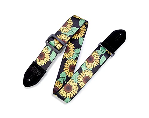 Levy's Leathers 2" Polyester Guitar Strap Sunflower Design; Black, Yellow, Green, And Brown (Mp2-009) #TOP15