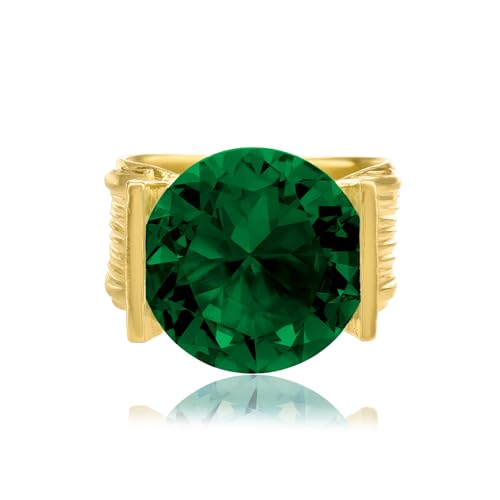 JEAN RACHEL JEWELRY 14K Gold Plated Sterling Silver Ring with 11.75 TCW Cubic Zirconia - Textured Band Vintage Design - Hypoallergenic, Lead & Nickel Free Jewelry Statement Rings for Women, Emerald by JEAN RACHEL JEWELRY - Image 4