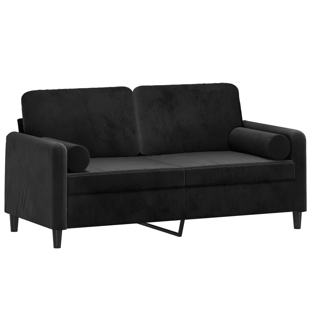 vidaXL Sofá de 2 Plazas con Cojines, Asiento con Respaldo Reposabrazos, Sofá Tapizado de Televisión, Asiento para Salón, Terciopelo Negro