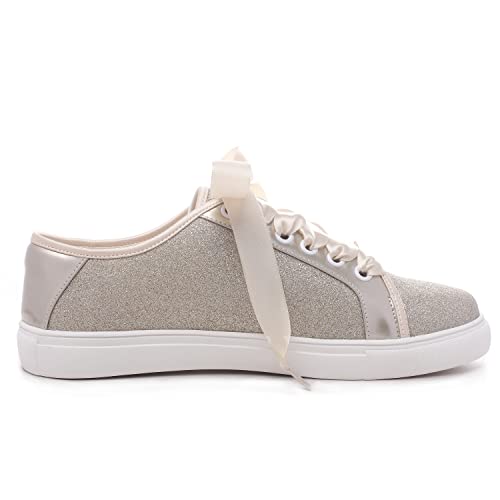 Elivandon Wedding Shoes Bling Bridal Sneakers Flats Bride Tennis Shoes Shiny Sequin Sparkly Sneakers4