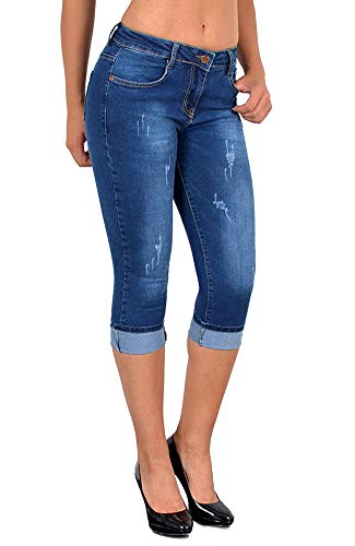 Atditama Women's Sexy Butt Lift Ripped Distressed Capri Roll-up Leg Mid Waist Denim Shorts Jeans Blue M - (fits Like US 6)