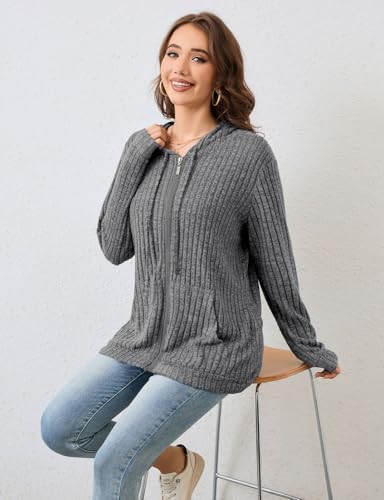 Flikity Zip Hoodies for Women UK Women's Cardigans Hooded Sweatshirts Ladies Cardigans Size 16-18 Long Sleeve Tops Lightweight Jackets for Women Work Clothes Grey L - Image 6