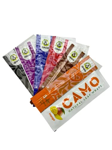 CAMO Natural Leaf Wraps Variety 6 Pack Vanilla Mango Watermelon Grape Choco Blueberry 30 Rolling Papers