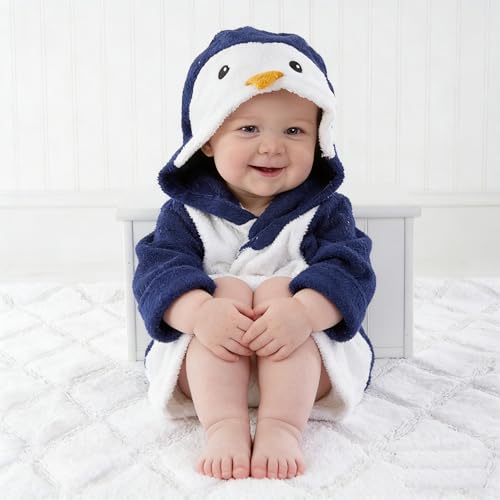 Image of Baby Boy Bathrobe Hooded Towels Unisex Infant Bath robe Towel For Toddle Terry Ultra Absorbent Durable Blankets