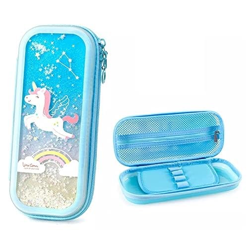 Image of WISHKEY Multipurpose Cute Cartoon Printed Pencil Case with Compartments for Kids, Large Capacity School Supply Organizer Students Stationery Box Pen Pouch with Zipper for Girls Boys Multicolor