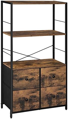 SONGMICS Storage Cabinet, Storage Rack with Fabric Drawers and Shelves, Industrial Bookshelf, for Living Room, Study, Bedroom, Rustic Brown and Black LGS044B02