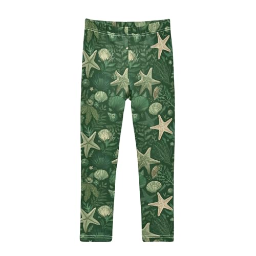 Girls' Athletic Leggings Ankle Length Yoga Dance Pants Kids Teen 4T Starfish Shell
