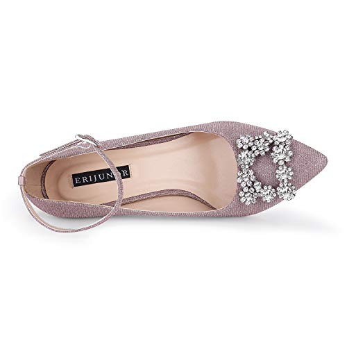 ERIJUNOR Glitter Pumps for Women Pointy Toe Mid Heels Prom Evening Dress Shoes - Image 4