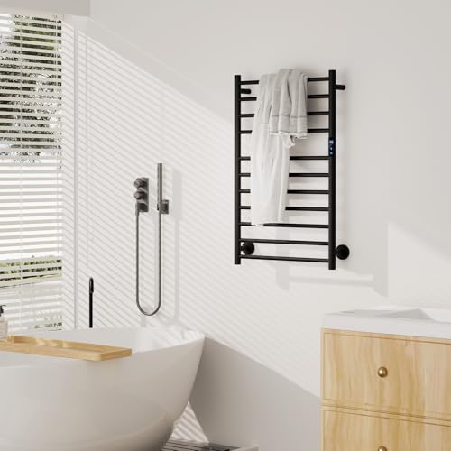 Statappy Towel Warmer Rack Heated Towel Racks for Bathroom Wall Mounted Electric Towel Warmer with Built-in 24hr Timer Plug-in/Hardwired Matte Black (11-Bar)