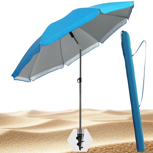 4smile Sonnenschirm Balkon + Sonnenschirmhülle - SET in Blau- UV50+ Strandschirm 180cm, Balkonschirm mit Knickfunktion, Gartenschirm, Sonnenschirm Strand