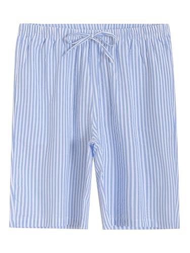 Image of Latuza Women's Cotton Bermuda Long Pajama Shorts Seersucker PJ Sleep Shorts