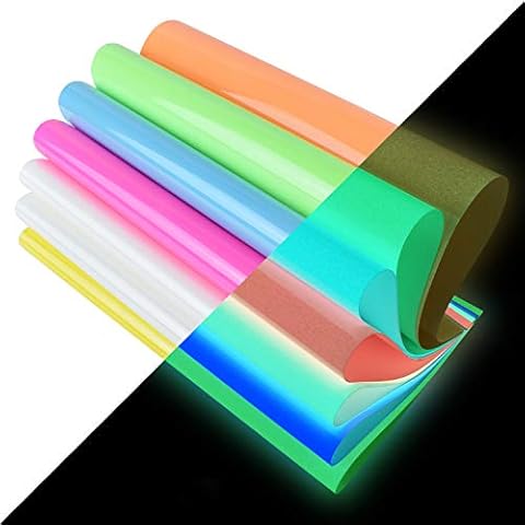 Heat Transfer Vinyl Glow in Dark Iron on Vinyl 9 Pack 12"x 10" PU HTV Luminous Fluorescent Color for Shirts(Glow in Dark)… Cover