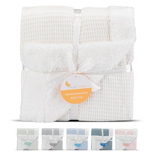 Interbaby - Manta Bebe Recien Nacido | Manta Algodon Bebe y Poliéster, Terciopelo, Suave, Cómoda, Cálida | Manta Meses Bebe 80x110cm, para Cunas, Carritos | Universo + Borreguillo Beige