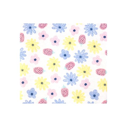 Image of Hudson Baby Infant Girls Cotton Flannel Receiving Blankets 4-Pack, Flowers And Strawberries, One Size