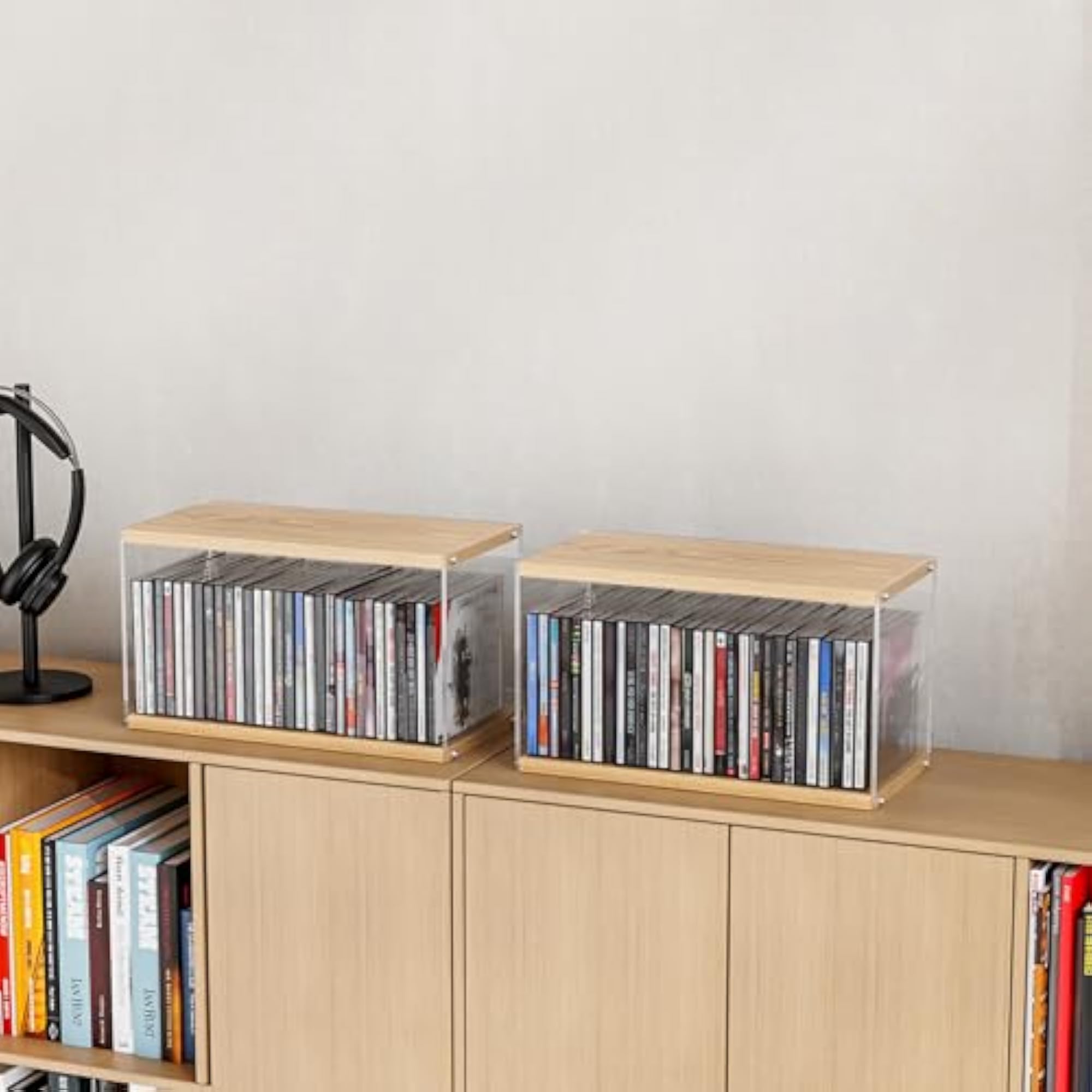 2-Pack Stackable Wood Acrylic CD Holder Desktop Rack Organizer