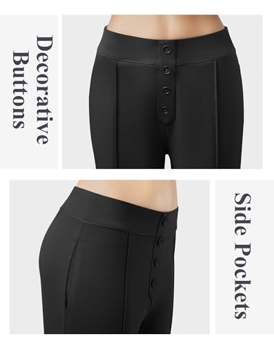 Womens Wide Leg Business Casual Pants High Waisted Button Pull On Dress Work Pants with Pockets4