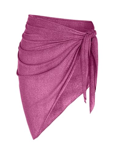 Image of Metallic Shiny Short Sarong Coverups for Women Semi Sheer Bikini Cover Up | Swimsuit Skirt Beach Bikini Cover Up Bathing Suit Wrap