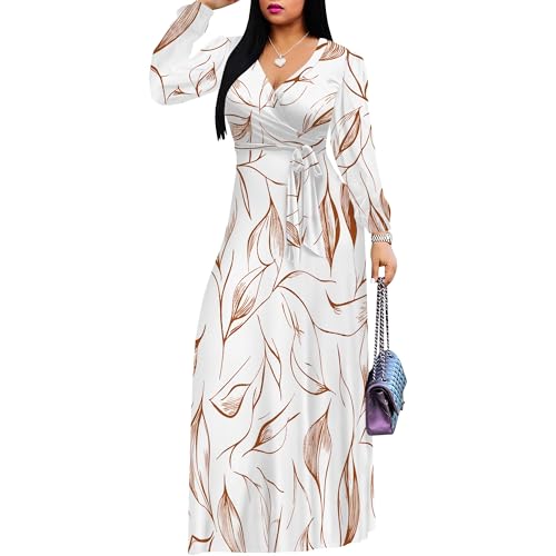 Image of PinkPatty Women's Long Sleeve Maxi Dress Plus Size Trendy Wedding Guest Wrap Dress with Pockets&Belt
