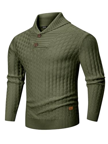 JMIERR Mens Knit Sweater Casual Shawl Collar Pullover Sweater Slim Fit Solid Color Fall Fashion Button Textured Sweaters